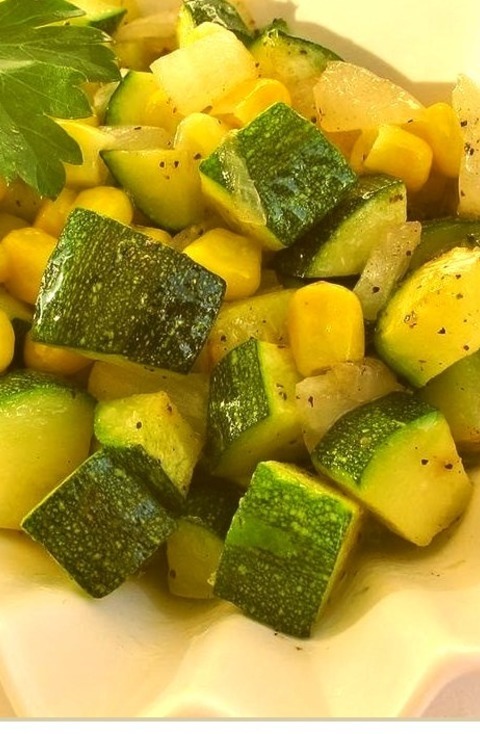Fresh Corn And Zucchini Saute - Side Dish - Squash Fresh Corn And Zucchini Are Pan-fried In Butter, Creating