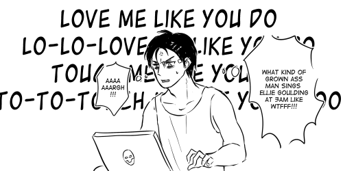 ackergay:  Based on this soulmates AU (getting a song stuck in your head because your soulmate is singing it somewhere) (lol)Eren suffered quite much because Levi only sings Top 40 Pop Song or something, but now that he knows the person who’s singing