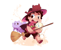 chicinlicin:  I had planned on doing something with my mass of witch characters for a Halloween type thing, but nope~ Witch Steven and crystal kitties~