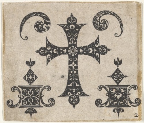 met-drawings-prints: Blackwork Print with a Latin Cross and Small Motifs by Claes Jansz. Visscher, D