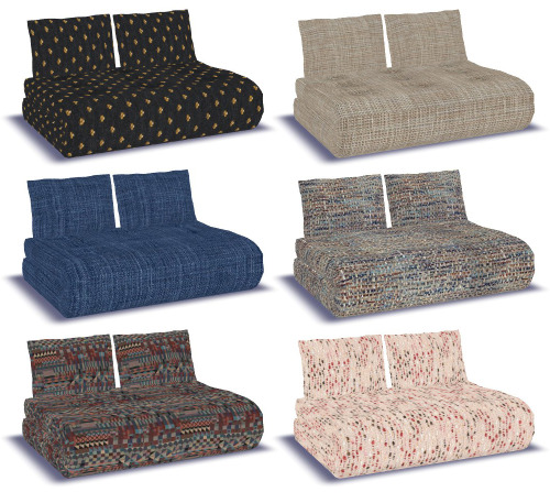 More recolors of RachelSimStuff’s conversion of MysticRain’s folded sofa. Using woolen, 