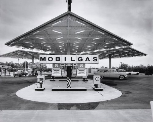 midcenturymodernfreak:  1956 Mobil Gas Station | Architects: Whitney Smith & Wayne Williams | Anaheim, CA | Photo: Julius Shulman Today the property is an empty lot surrounded by chain link fence.  - Via: 1 | 2 | 3 