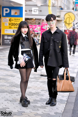 Tokyo-Fashion:  Risa (20) And Ryo (21) On The Street In Harajuku Wearing Monochrome