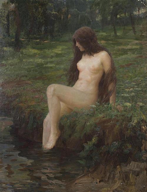 mermaidenmystic:Il bagno nel bosco (The bathroom in the woods) by Augusto Corelli (Italian painter, 