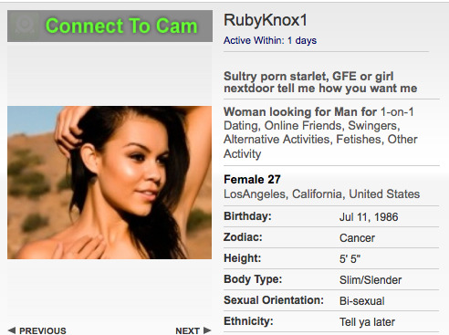 PROFILE SPOTLIGHT (FEMALE): Wanna date a hot porn star? Uh, cuz you could. Woah. <3 Ruby Knox <3