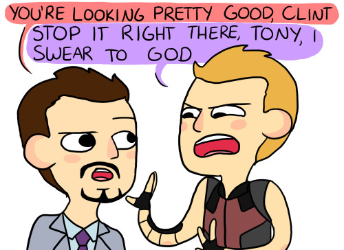 kaitlyncreates:Tony likes to make bird puns at Hawkeye.