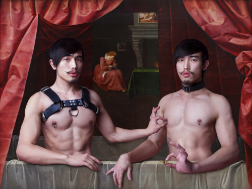 alanspazzaliartist:  Nipple PinchThe “Nipple Pinch” is part of YuLiang Liu’s first collection titled “Kinky Classics”.In this collection, Liu combines landmark artworks from the classic art periods with his tender view on masculinity and kinks