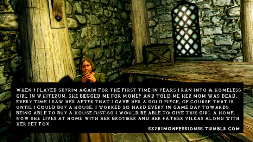 “When I played skyrim again for the first time in years I ran into a homeless girl in Whiterun