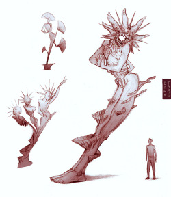 dark-tarou:  Sketches for my character design portfolio project ‘Semblance’. These tree-like creatures were grown by the story’s main antagonist as living art installations  