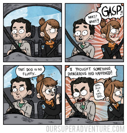 oursuperadventure:i am a terrible passenger in the car cos I will scream at things I see that are cute/good all the time without realizing what i’m doing i am so sorry stef more comics || commission info!! || instagram || twitter || facebook || shop