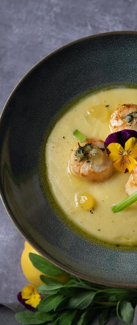 Paleo Potato Puree Soup With Scallops And Lime
