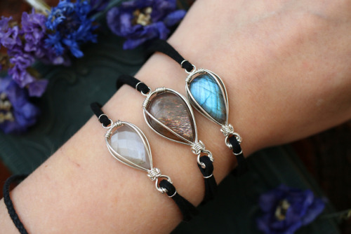 Kambaba jasper, moonstone, sunstone and labradorite.These handmade pendants and bracelets are now av