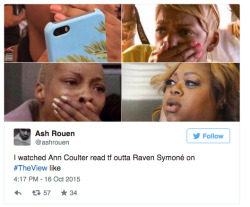 Black-Culture:  After Ann Coulter Read Raven On The Viewcheck Out Other Tweets: Http://Atlantablackstar.com/2015/10/16/Ann-Coulter-Visits-The-View-Shuts-Down-Raven-Symone-Twitter-Has-A-Field-Day/