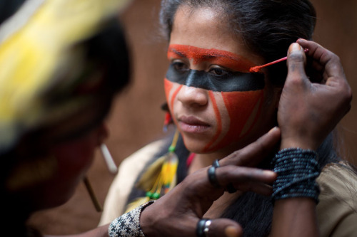 Tribal fashions worn during a political protest in Brazil