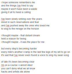 I was feeling pretty low earlier&hellip; it&rsquo;s been a while since i&rsquo;ve actually written vent lyrics/poetry/stuff. judge me if you want, but i thought i&rsquo;d share :F I feel better now though.