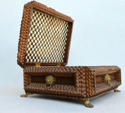 Tramp art box made in Germany, c. 1896. (Via eBay)