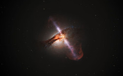 space-pics:  Artist’s illustration of galaxy with jets from a supermassive black hole / Source / by Hubble Space Telescope / ESA 