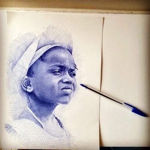 littlelimpstiff14u2:  Some New Breathtakingly Good Biro Pen Art from Enam BosokahEnam is a freelance artist living in  Accra, Ghana    He only uses a biro or bic penBehance