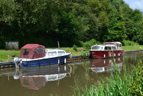 Boats moored on Coventry Canal near Nuneation, Warwickshire
