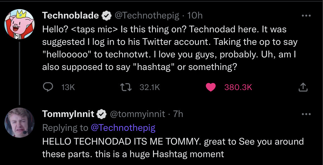 TOMMY'S LIVE WITH TECHNODAD ON TWITCH GOGOGO : r/Technoblade