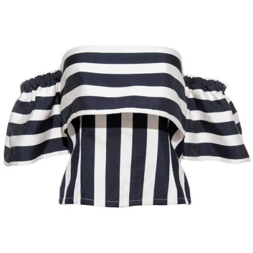 FRS Stripe Off-shoulder Shirt ❤ liked on Polyvore (see more striped off the shoulder tops)