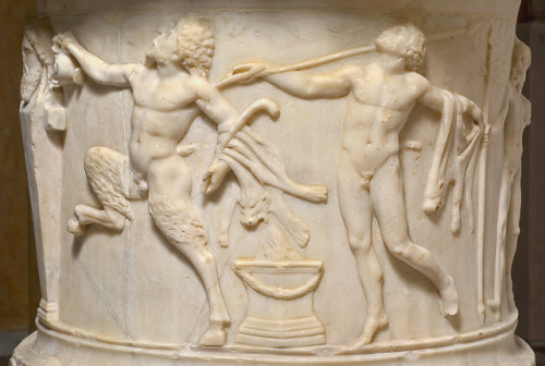 greekromangods:Relief crater: Dionysos, satyrs and maenadsRoman; 1st–3rd century ADMarbleNaple