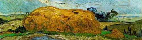 Some Birds details in the paintings of Vincent van Gogh:Haystacks under a Rainy Sky  (Detail) 1890Tw