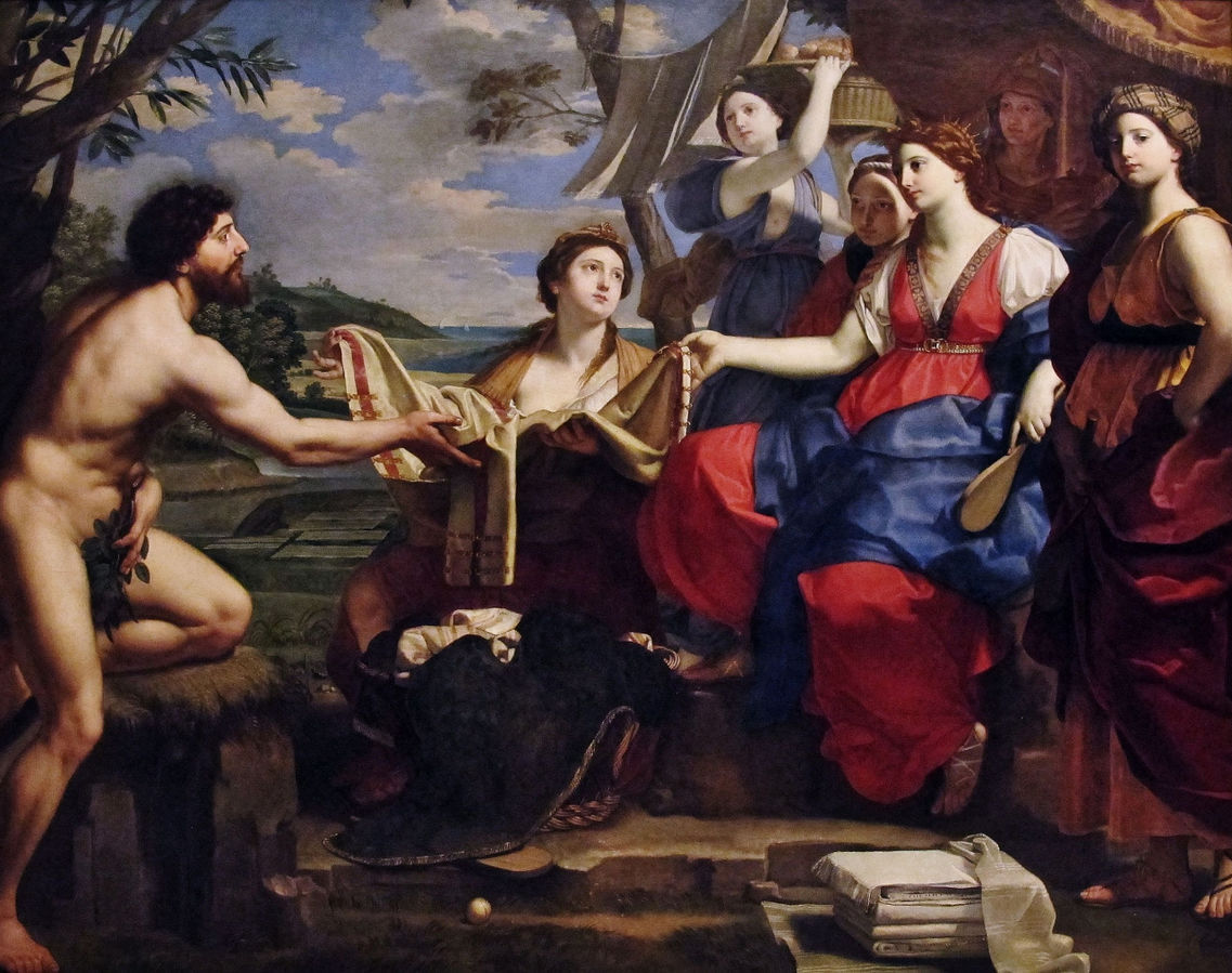 dutch-and-flemish-painters: Michele Desubleo - Ulysses and Nausicaa - 1654 Nausicaa