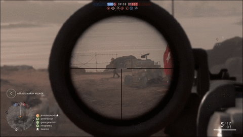Sniper aiming and hitting targets far away
