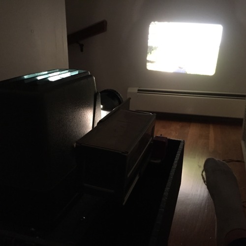 thislifeintransit:  so I’ve been cleaning up the garage(originally in effort to make room to fix my car but ended up slowly going for an entire reorganization.   in my travels I came across an old slide projector. it belonged to sorel’s grandmother’s