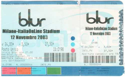 damonalbarn:Various Blur tickets through the years [x]