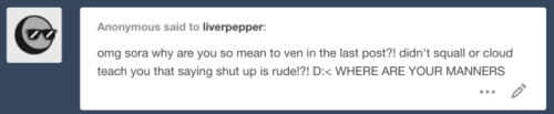 liverpepper:  Ven: You’re the worst.Vanitas: You mean the best*