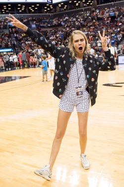 fiftyshadesofcara:  21/8/14 - Cara Delevingne at charity basketball at the Barclays Center in NYC.  