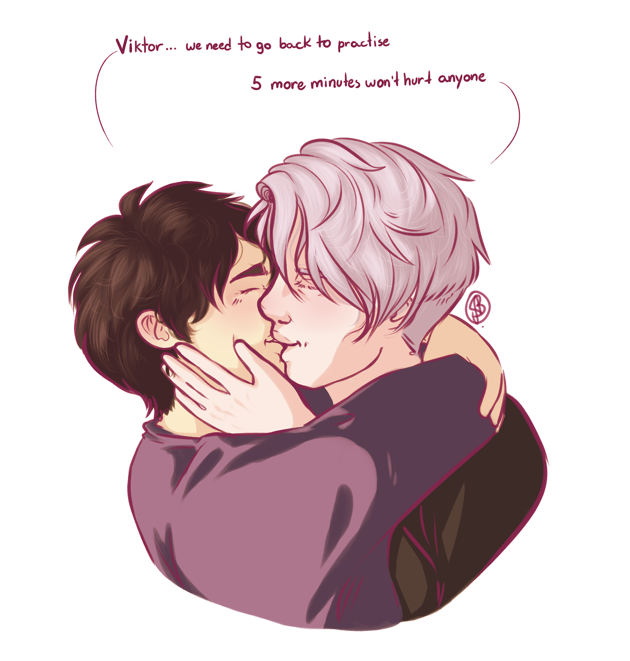 royal-society-of-pandas:  Really quick and kinda half-assed Viktuuri kiss cause there’s