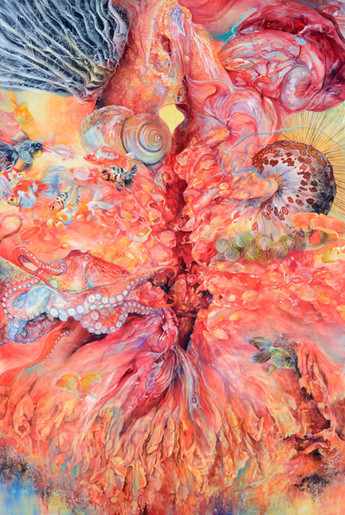 large super-colourful paintings by japanese artist Taniho Reina 谷保 玲奈fantastic undersea world, compl