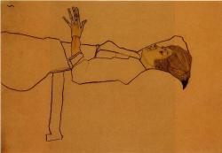 egonschiele-art:    Clothed Woman, Reclining (1910)  Egon Schiele  
