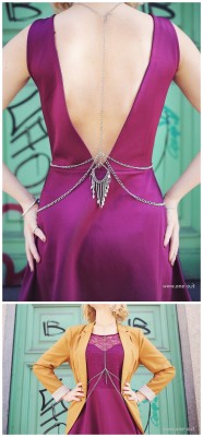 truebluemeandyou:  DIY Body Chain with a Gorgeous Back Tutorial from One O. This is a well thought tutorial with lots of photos of what chains go where. This is the first body chain I’ve seen with the drama in the back for summer dresses.  For one