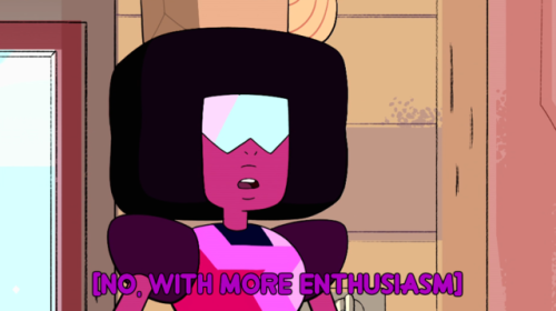silver-tongues-blog: mindareadsoots: I love how Garnet is such a bad actor that not only is she reading her stage directions, but her script ALREADY SAYS “with more enthusiasm!”  i like to imagine the direction the script says is ruby and sapphire