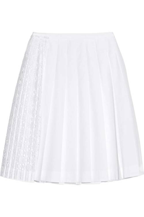 San Gallo lace-paneled cotton-poplin skirt