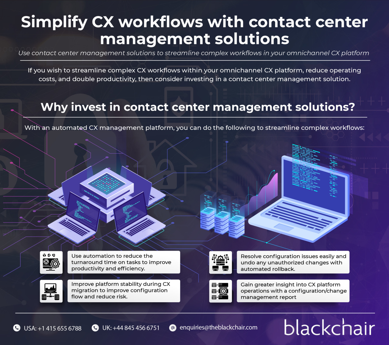 Contact center management solutions are a critical investment because they can help you optimize CX workflows to double productivity and reduce the cost of operations, converting them into a more timely and efficient platform.