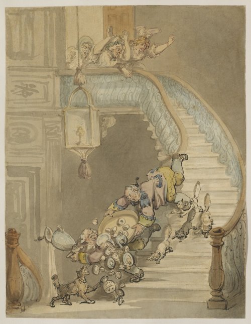 Large (Clark Art Museum)Thomas Rowlandson’s comic ink drawing The Cat-astrophe, or Crash to My