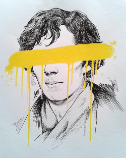theridingcropsart:  It was only meant to be an outline but I went a bit overboard with the shading… 0.1 and 0.5 unipin fine liners and canary yellow prismacolour :) (I am totally not obsessed with the freckle on his neck…) 