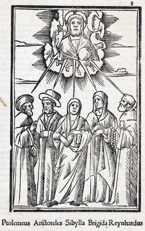 Ptolemy, Aristotle, Sibyl, Bridget of Sweden, Brother Reinhard.From Johannes Lichtenberger - Pronost