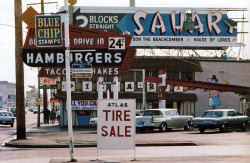 Vintagelasvegas:  Las Vegas, 1968. On The Strip; Sahara And Thunderbird In The Distance.