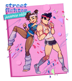 raspbeary:  day2.redesign a character with an 80s theme its funny cause the original arcade street fighter is actually from ‘87, but i liked to picture these dorks making a jazzercise vhs after the franchise’s success