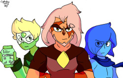 Genderswap Peridot, Jasper, and Lapis. 