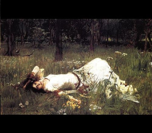 Ophelia (1889) by John William Waterhouse (1849–1917). Ophelia is a character in William Shakespeare