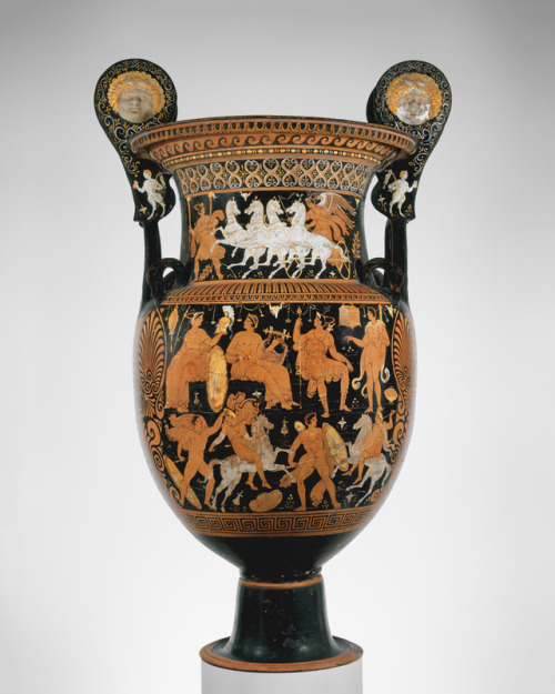 greekromangods:Terracotta volute-krater (vase for mixing wine and water)Hellenistic, ca. 320–310 BCA