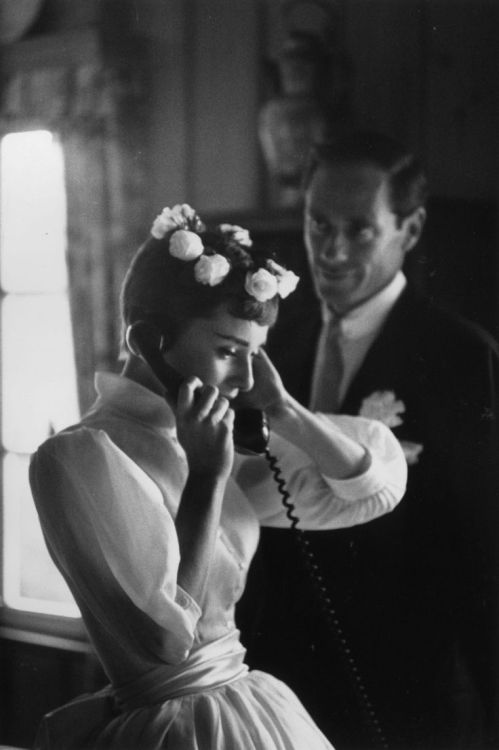 Audrey at her wedding to Mel Ferrer, 1954.