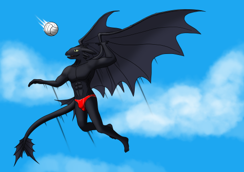 “Spikedown!” cried out the Night Fury as he spiked the volleyball down to win.